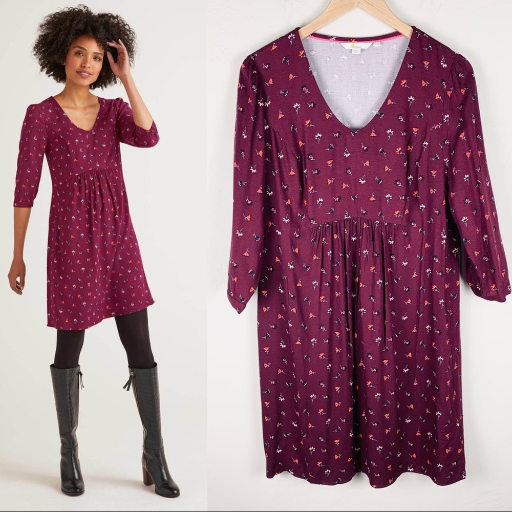 Boden Eliza Dress in Burgundy Floral Ruby Ring Country Ditsy Size US 10 R